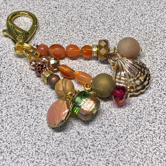 Genuine carnelian and picture jasper -sea/beach keychain/fob/purse bling NWOT - Picture 4 of 6